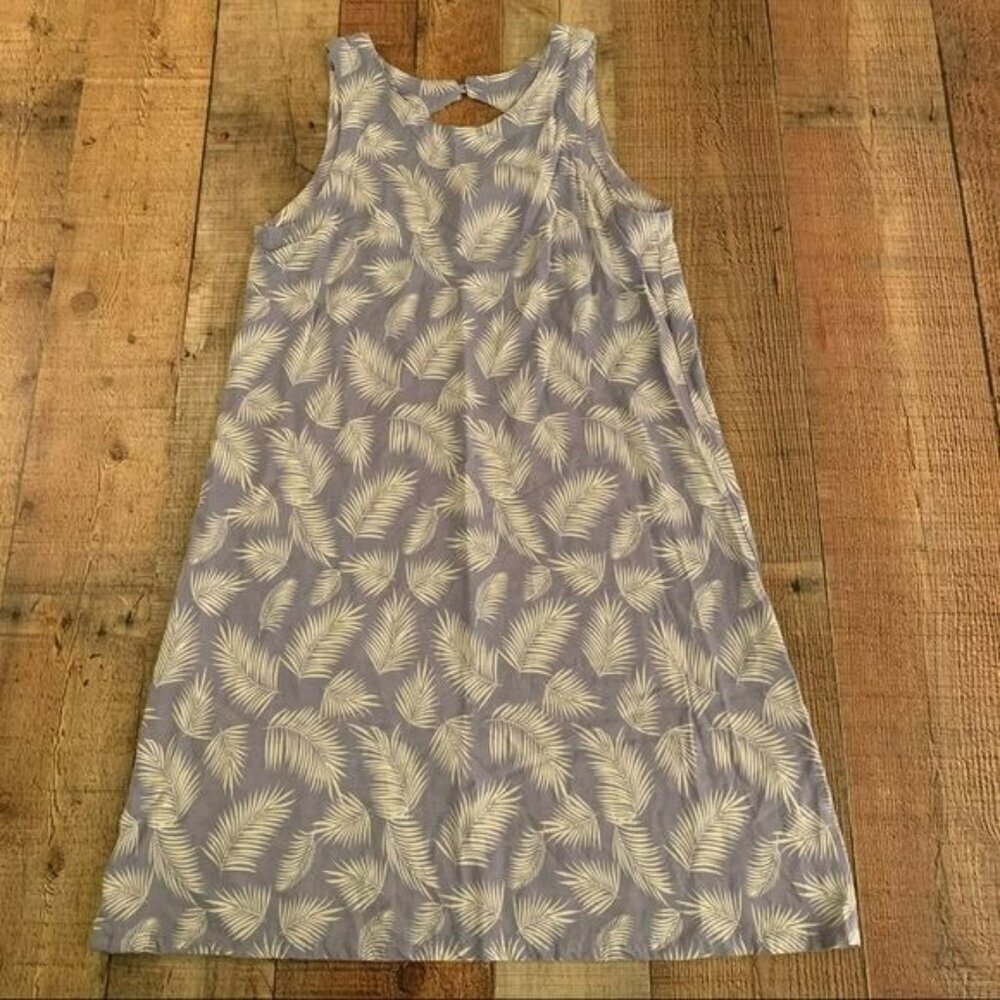 Island beach blue and white tank with leafs vacation wear midi dress -S